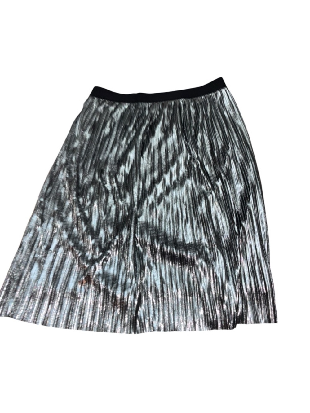 project RUNWAY Metallic Silver Pleated Midi Skirt